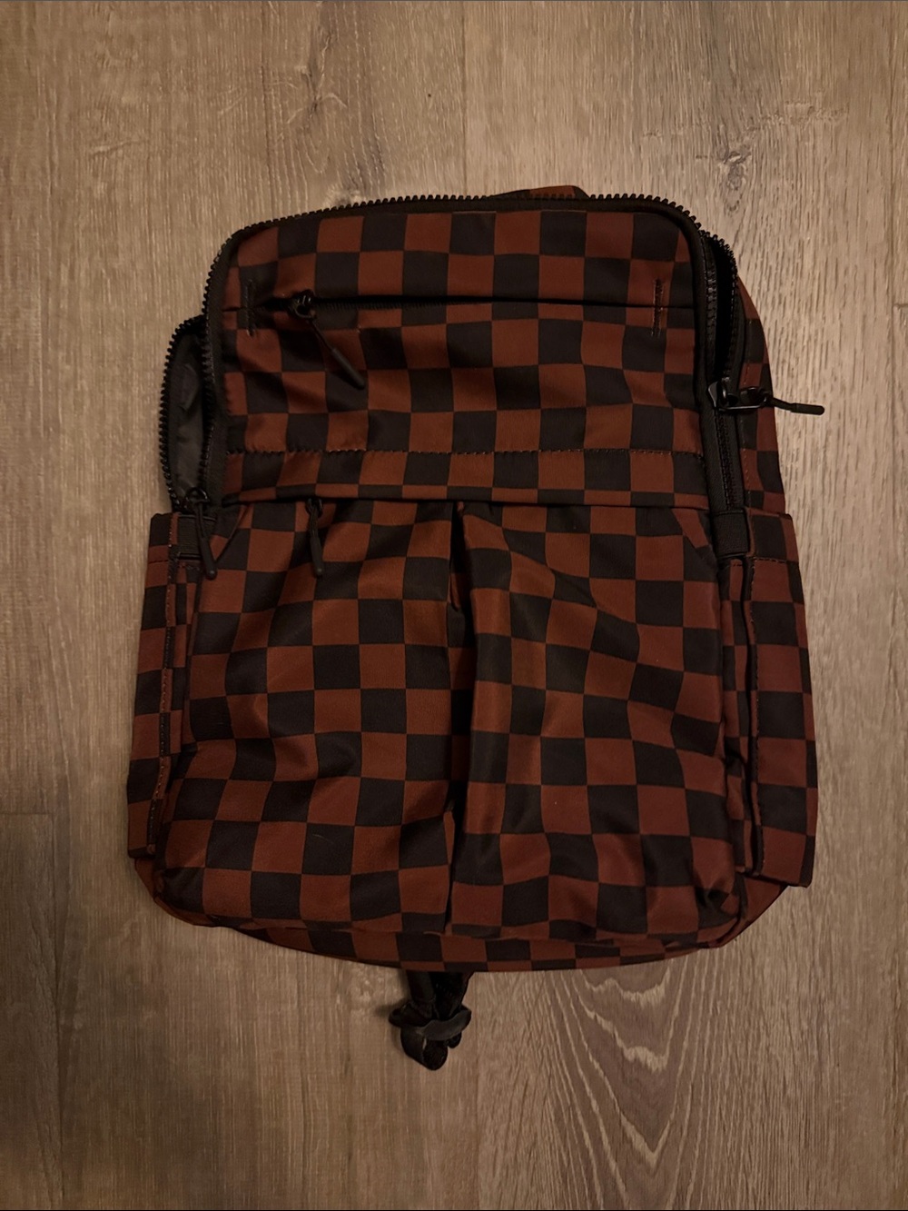 Men's Checkerboard Zip-Top Backpack in Brown and Black